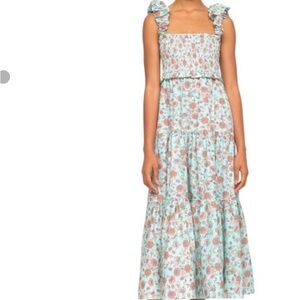 Sea Blue Brita Smocked Midi Dress